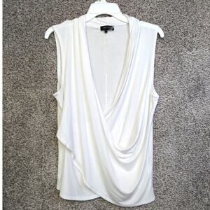1.State Women’s Wrap Sleeveless Blouse Size L White Top